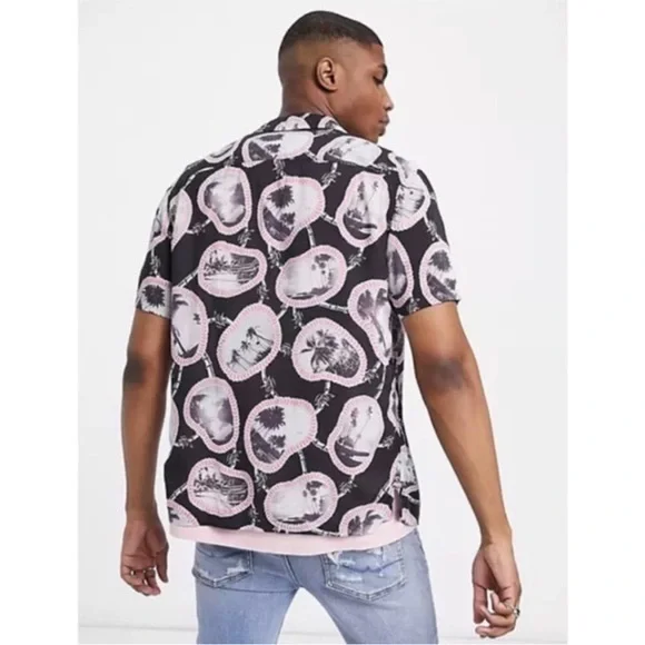 All Saints Islandz Palm Tree Print Button Down Short Sleeve - Picture 3 of 12
